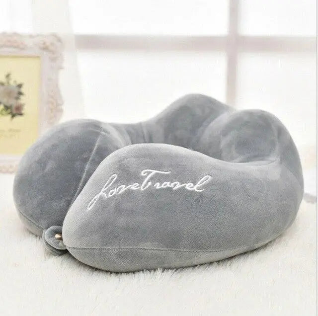 Coussin de voyage gris en coton doux pour soutien cervical