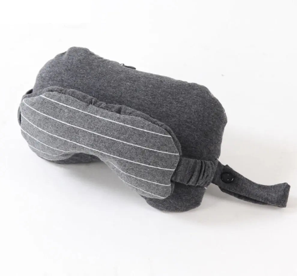 Oreiller de voyage gris foncé avec masque, en coton doux