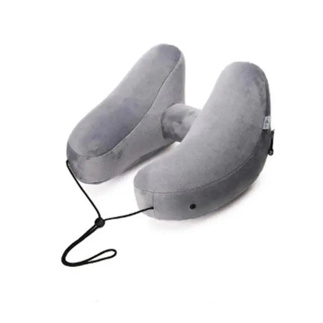 Coussin de voyage gris, tissu en coton doux, vue de côté