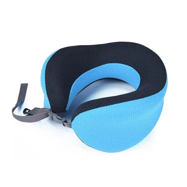 Coussin de voyage bleu avec soutien pour la nuque