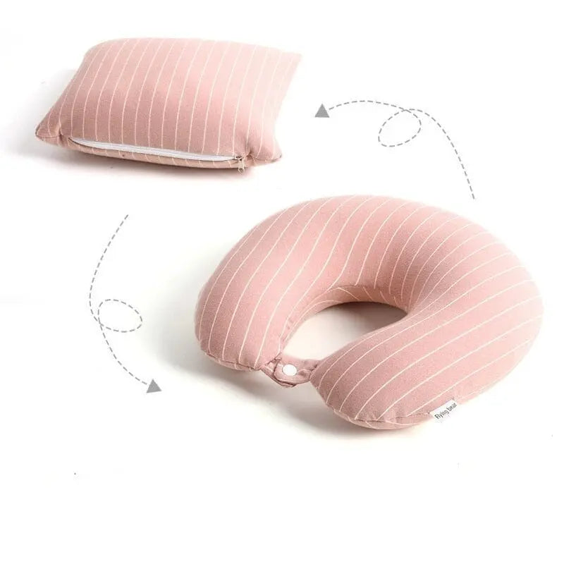 Coussin de voyage rose en coton-polyester, vue de côté