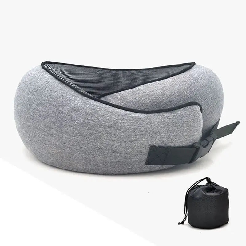 Coussin de voyage gris en mémoire de forme, vue de face