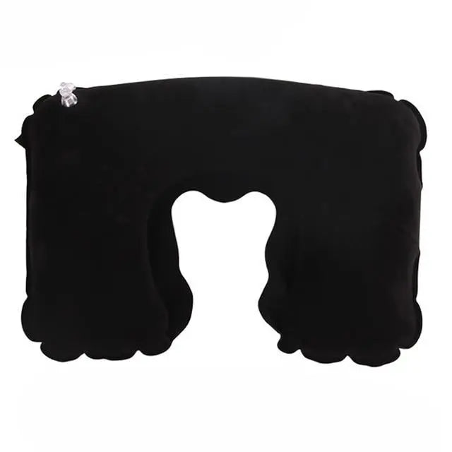 Coussin de voyage noir, velours, vue latérale