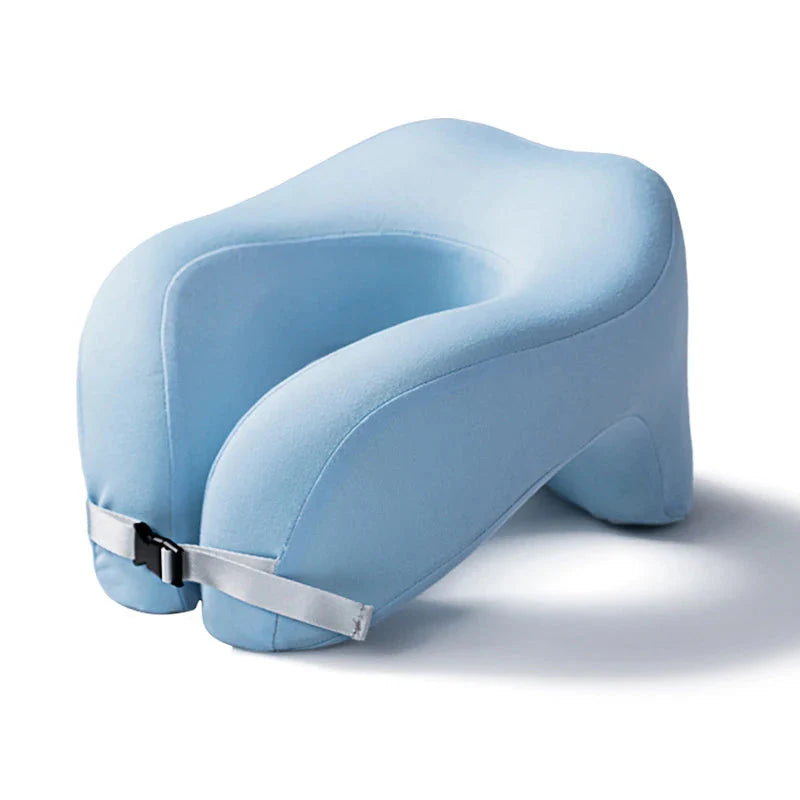 Oreiller de voyage bleu ergonomique pour soutien cervical