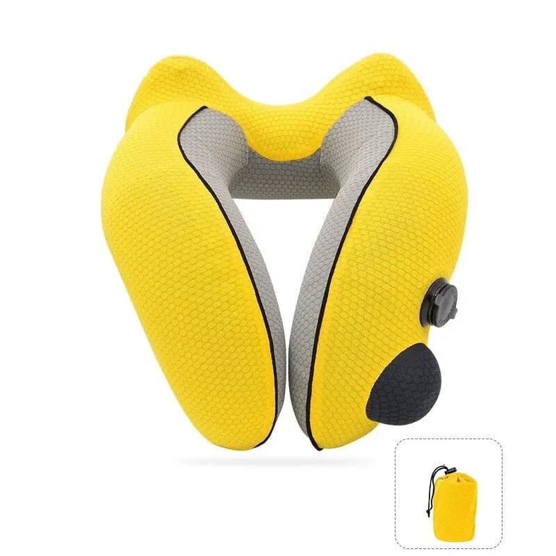 Coussin de voyage gonflable jaune vif en gros plan