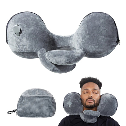 Coussin de voyage gris, en velours, vue de profil
