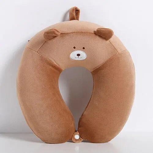 Coussin de voyage ours marron, parfait pour le confort en déplacement
