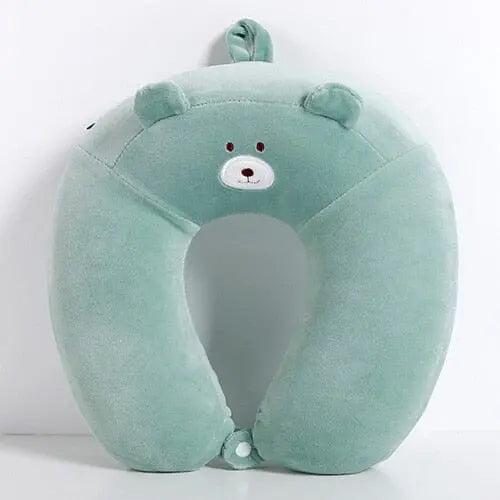 Oreiller ours vert, soutien de tête ergonomique pour enfant