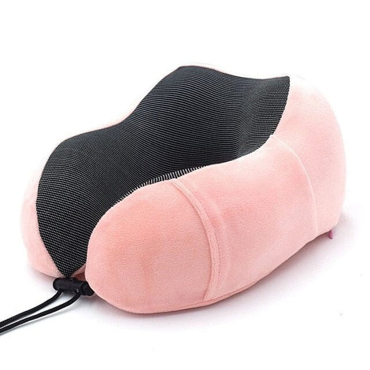 Coussin de voyage rose en velours doux, vue de face