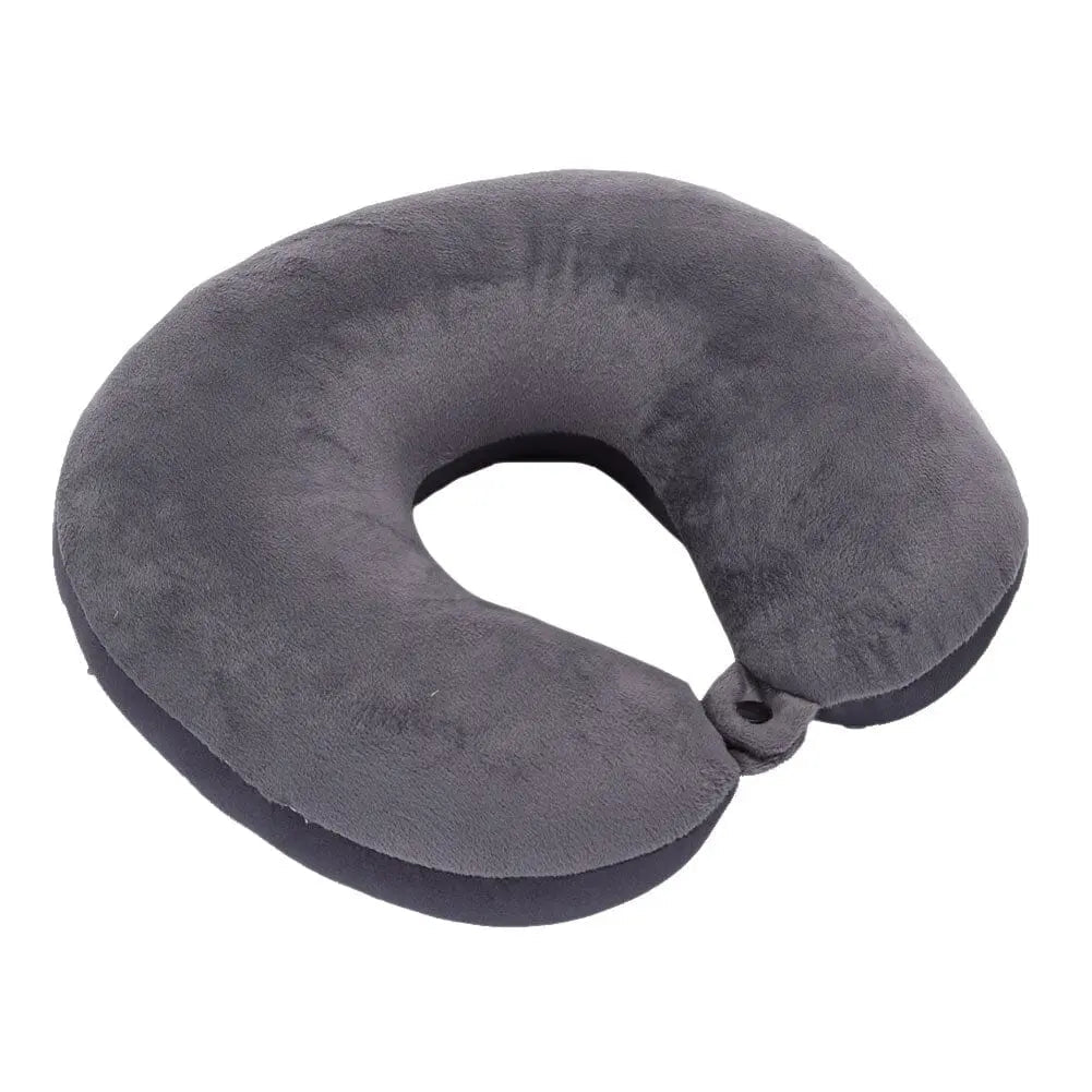 Coussin de voyage gris en microbilles avec bouton-pression