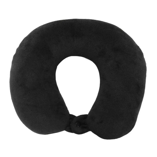 Coussin de voyage noir en forme de U avec bouton-pression