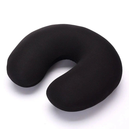 Coussin de voyage noir en forme de U, microbilles