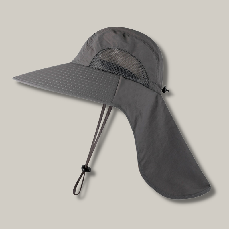 Chapeau gris foncé avec large bord pour protection solaire