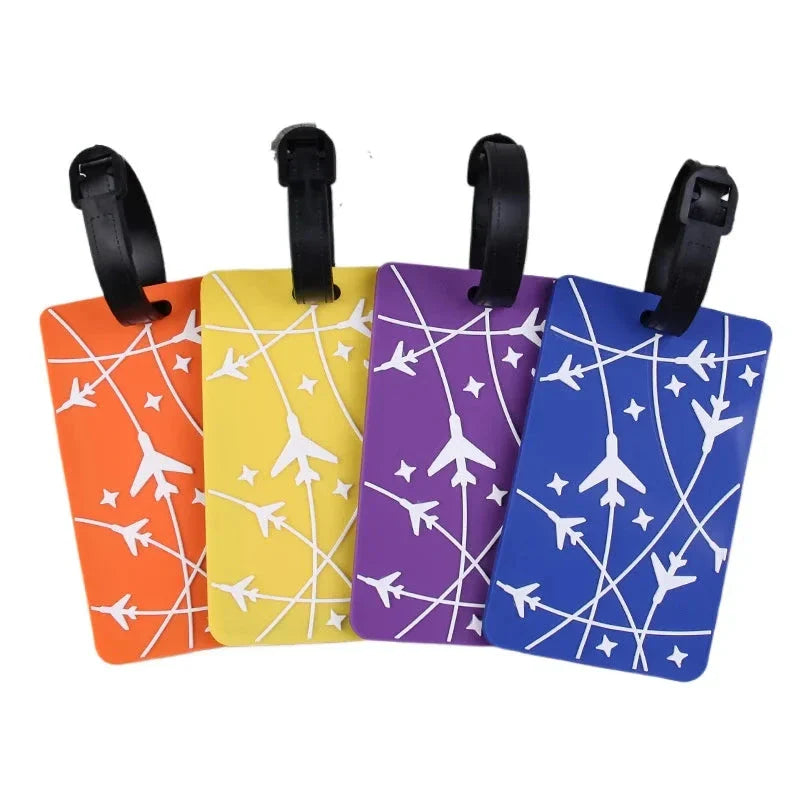 Étiquette de valise bleue avec motif avion en silicone