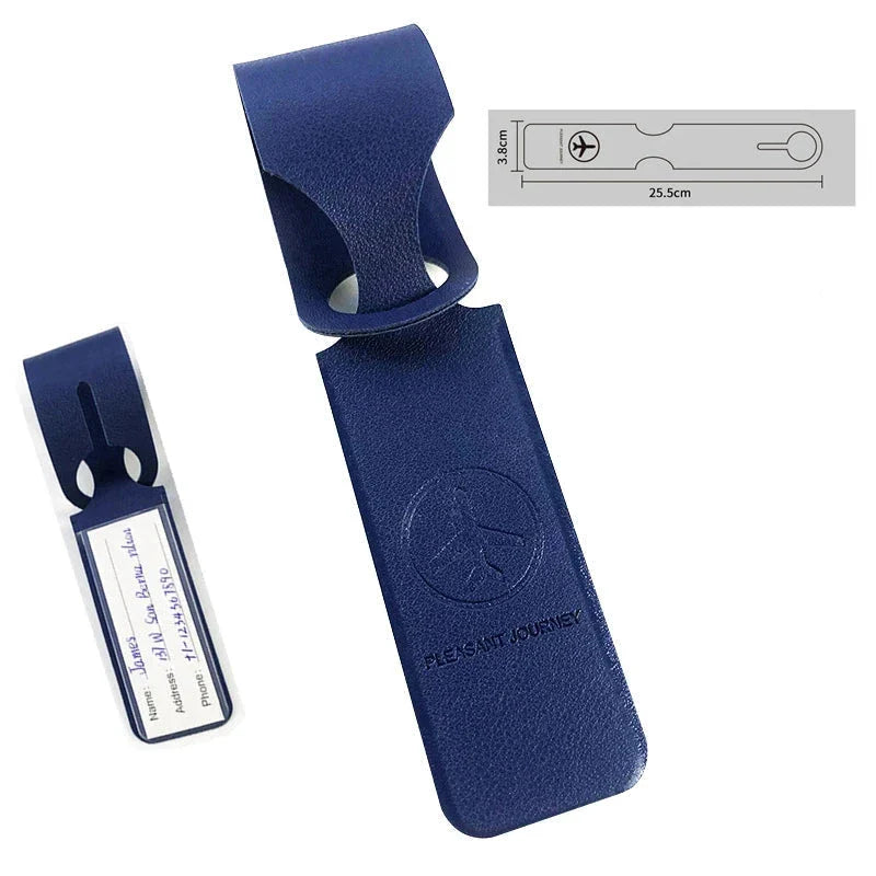 Étiquette bleue pour valise avec porte-nom intégré