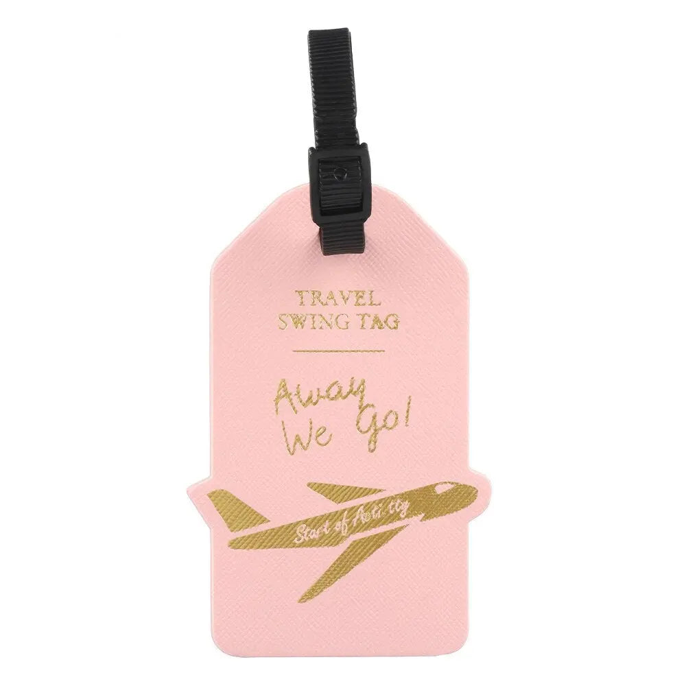 Étiquette bagage rose avec attache robuste