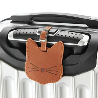 Étiquette en forme de chat, cuir marron, vue détaillée