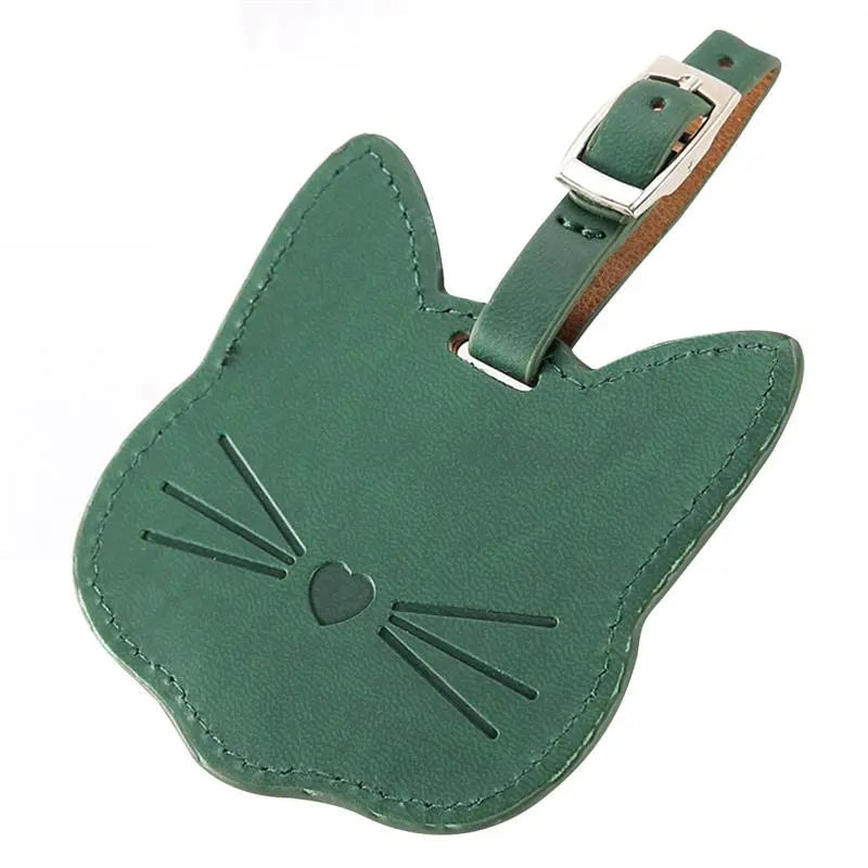 Étiquette bagage chat vert, design ludique et pratique