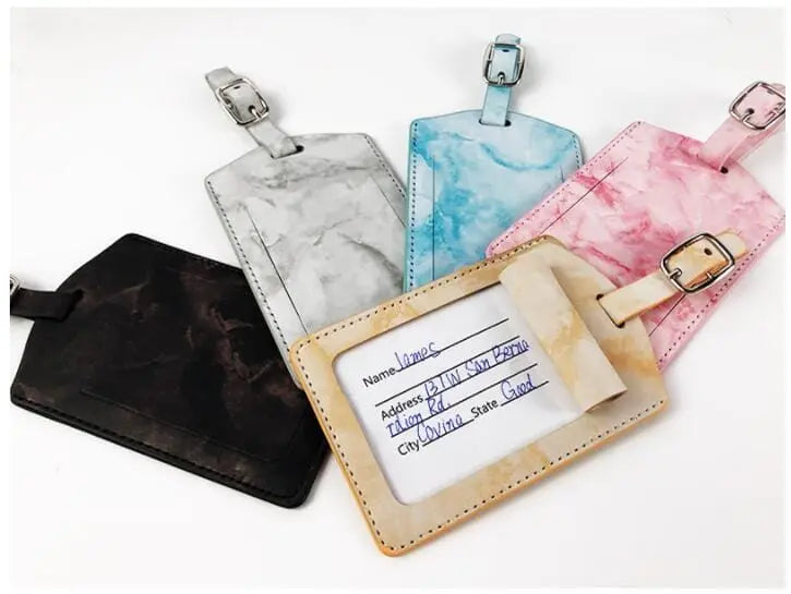 Étiquette à bagage marbre avec sangle réglable en PU