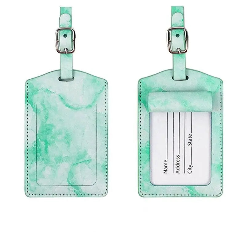 Étiquette marbre vert, mise en situation sur un sac
