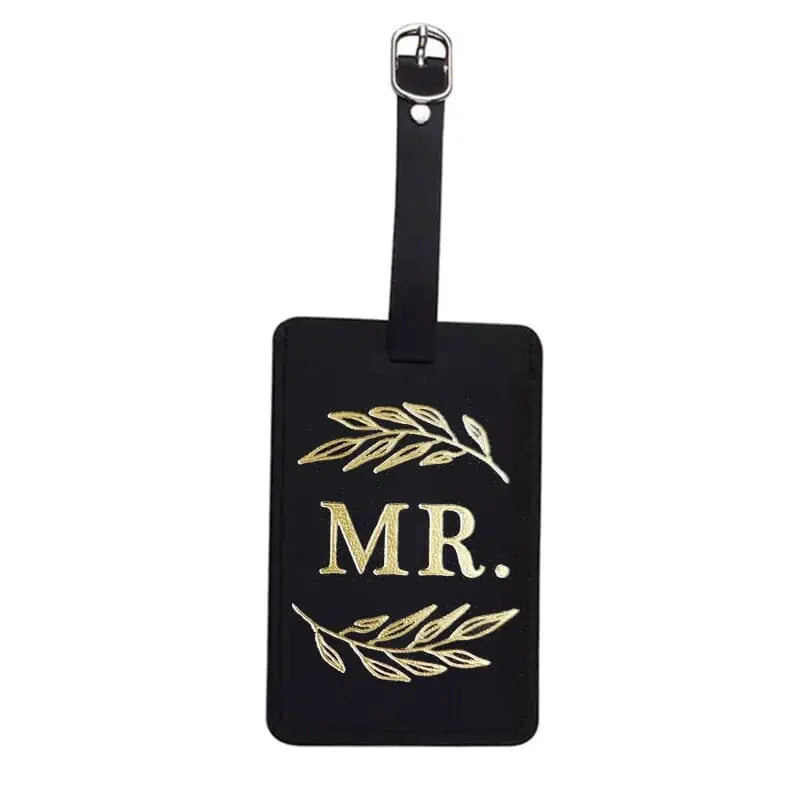 Étiquette noire pour bagage avec texte Mr