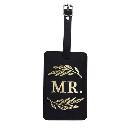 Étiquette noire pour bagage avec texte Mr