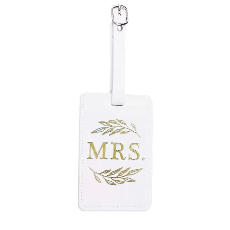 Étiquette blanche pour bagage avec texte Mrs
