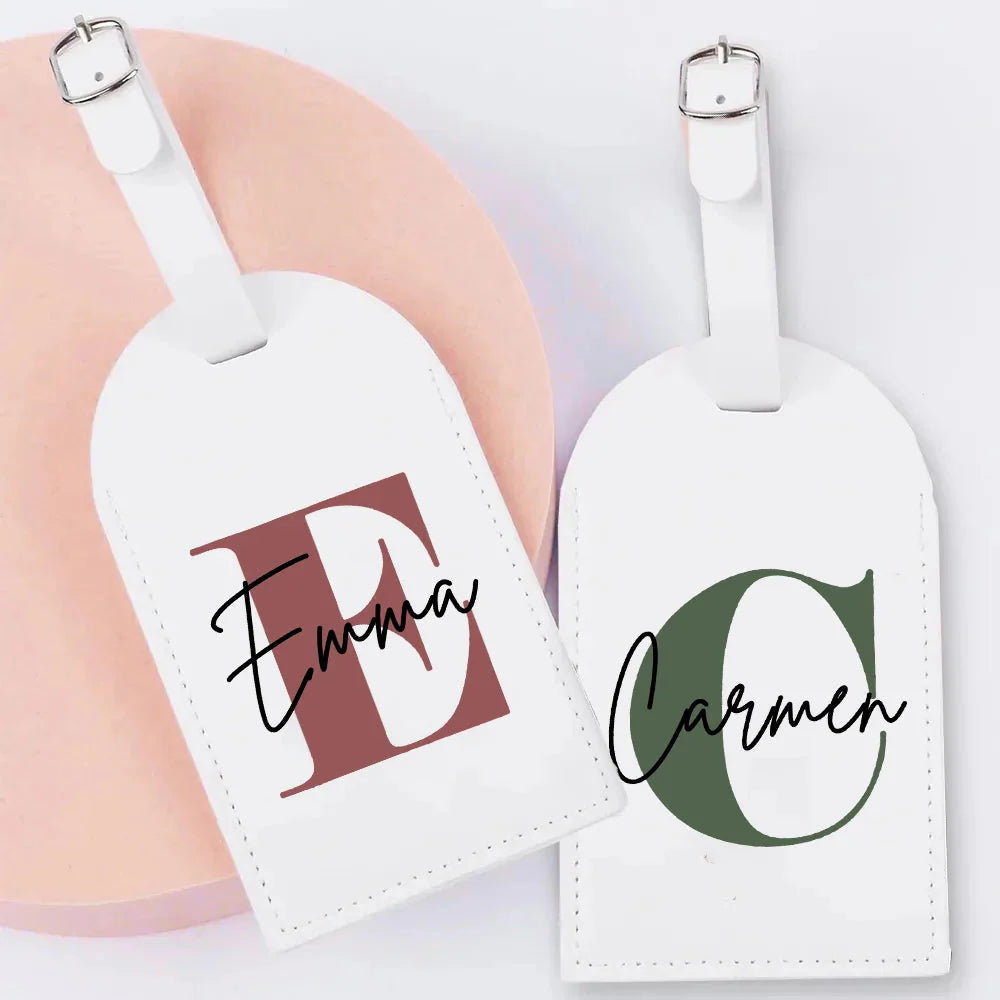 Étiquette de bagage marron en PU avec sangle ajustable