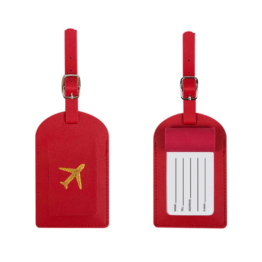 Étiquette rouge avec design avion doré
