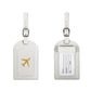 Étiquette blanche avec motif avion doré