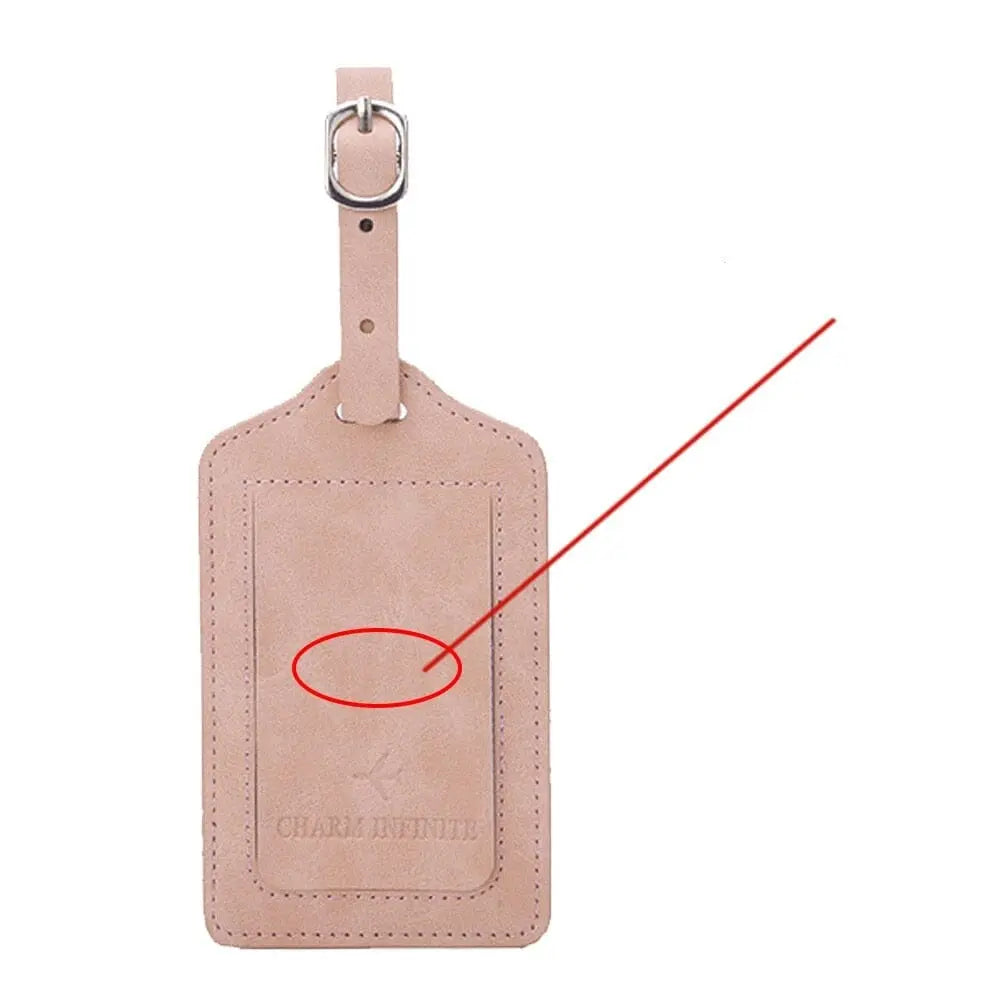 Étiquette rose en PU, design avion, vue rapprochée