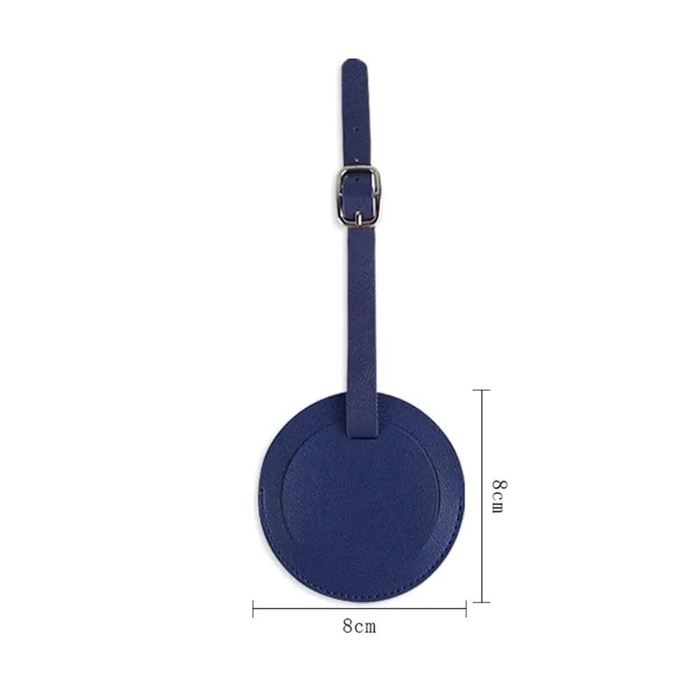 Étiquette bagage ronde bleu marine, personnalisation dorée