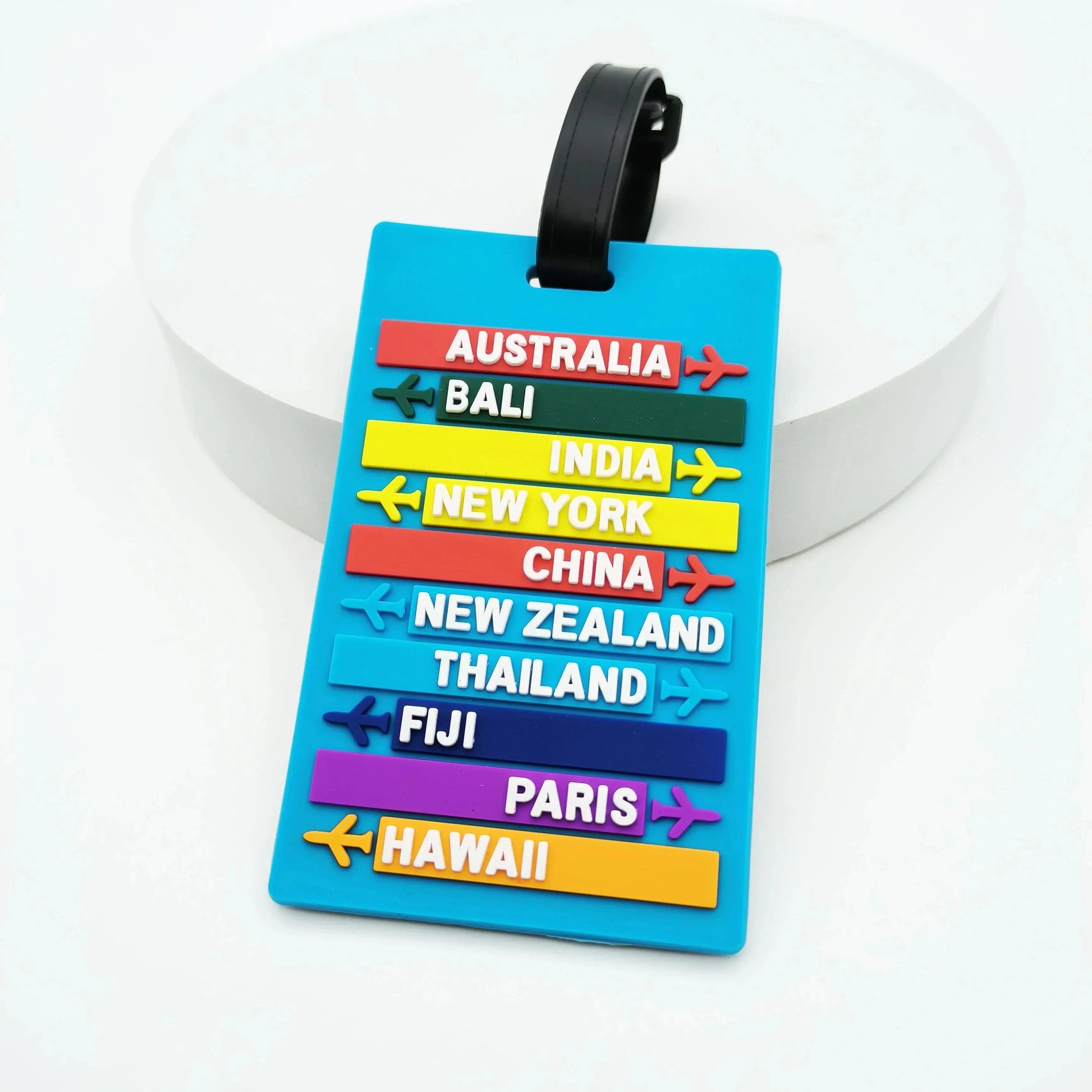 Étiquette bleue en silicone pour valise
