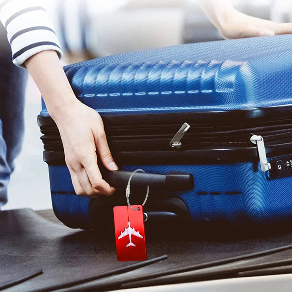 Étiquette de bagage en aluminium vue de face