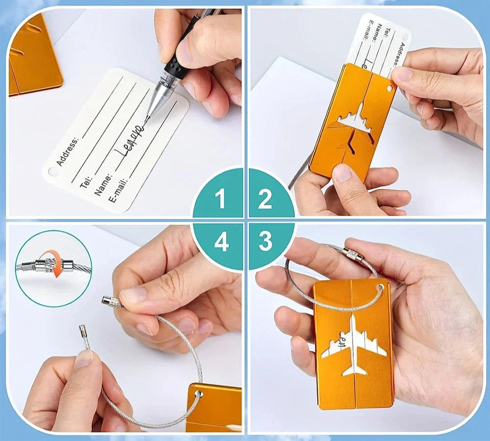 Étiquette de voyage avec espace pour coordonnées