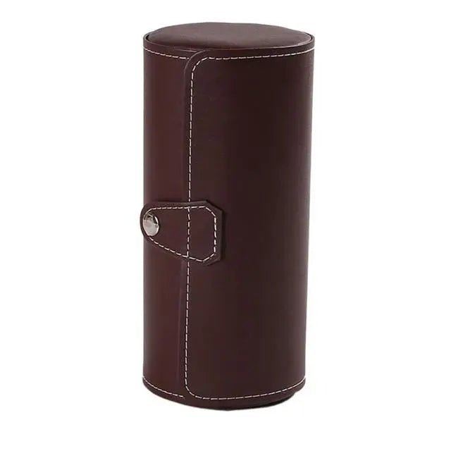 Étui marron en cuir pour trois montres, vue de côté