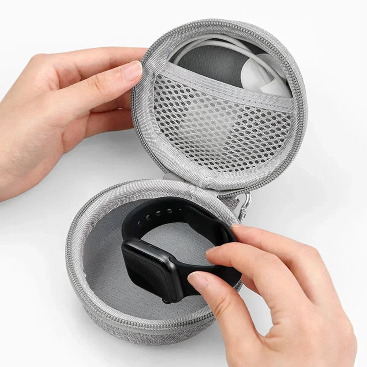 Étui de voyage gris pour montre avec coque rigide