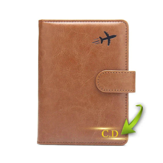 Étui passeport marron, style vintage avec personnalisation