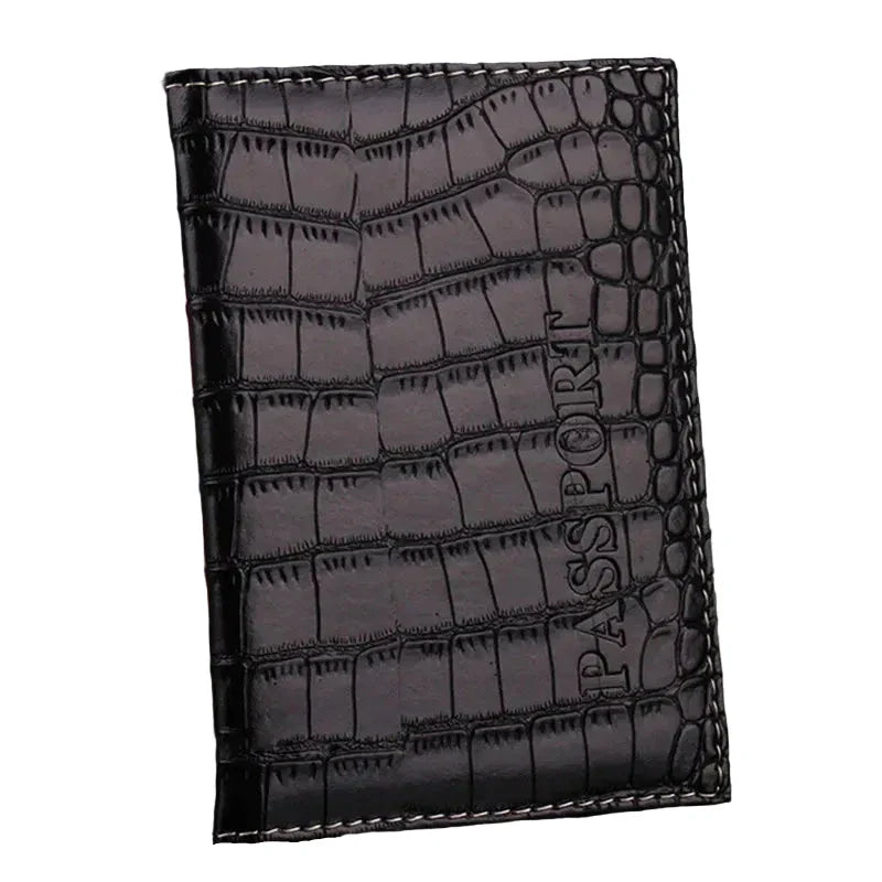 Étui passeport noir, finition cuir croco luxueuse