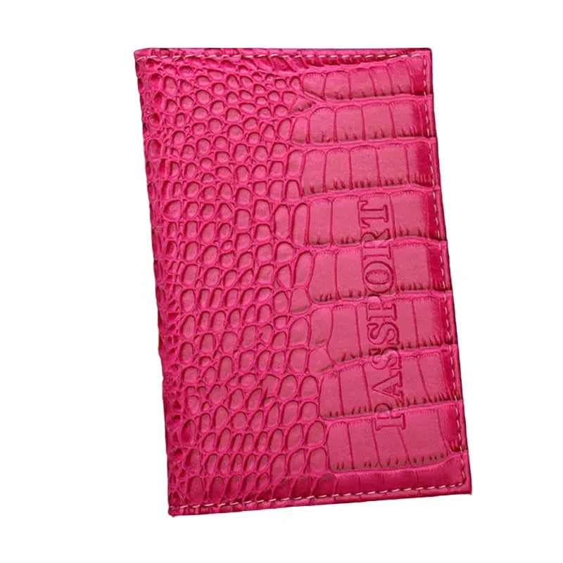 Étui passeport rose, texture croco chic