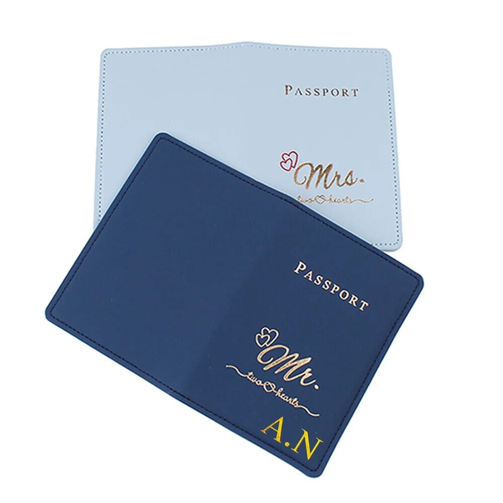 Étui passeport en PU avec inscriptions Mr et Mrs