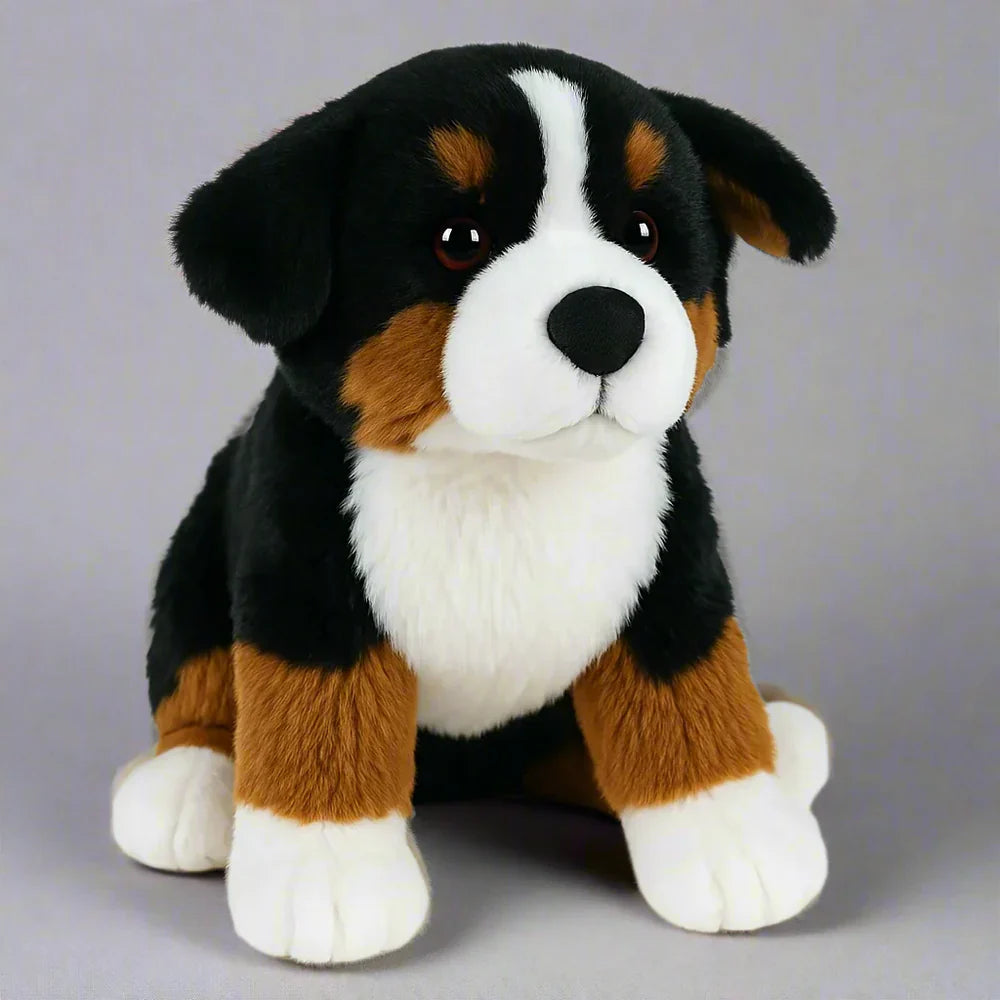 Chien en peluche ultra-doux sur fond blanc