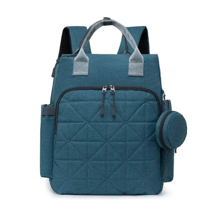 Sac à dos à langer bleu avec détails sur les poches