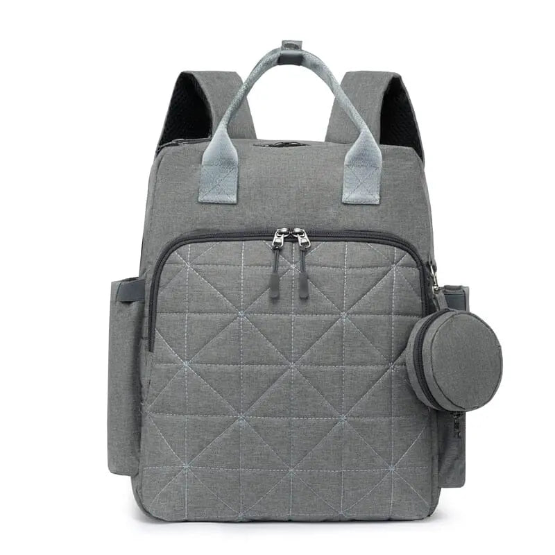 Version grise du sac à dos à langer en tissu oxford
