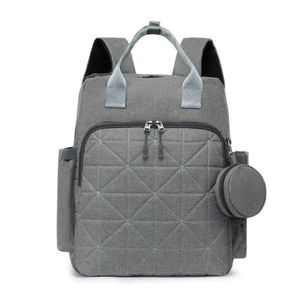 Version grise du sac à dos à langer en tissu oxford