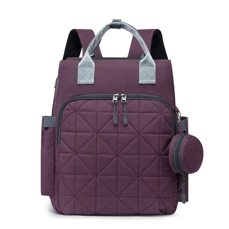Version violette du sac à dos à langer avec tissu oxford