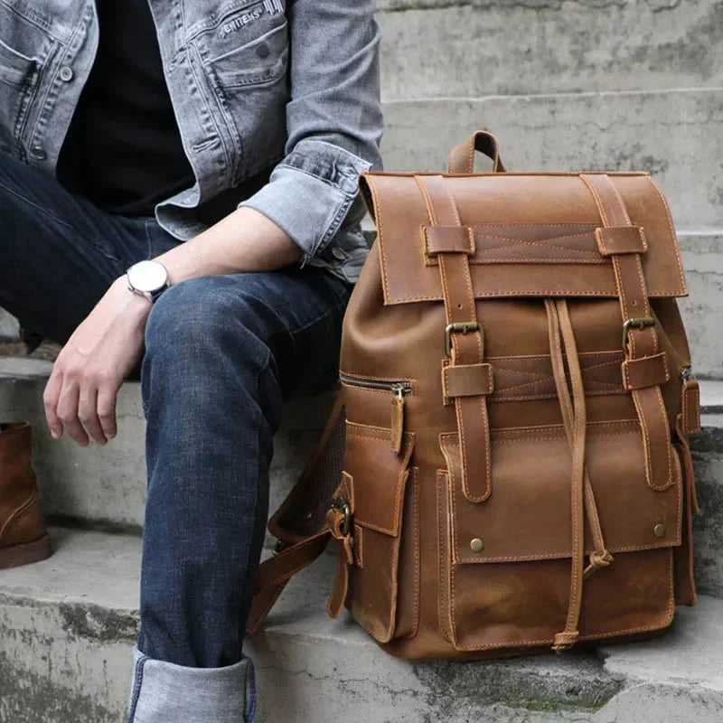 Sac à Dos Cuir Homme Vintage grand sac dos cuir vue du matériau