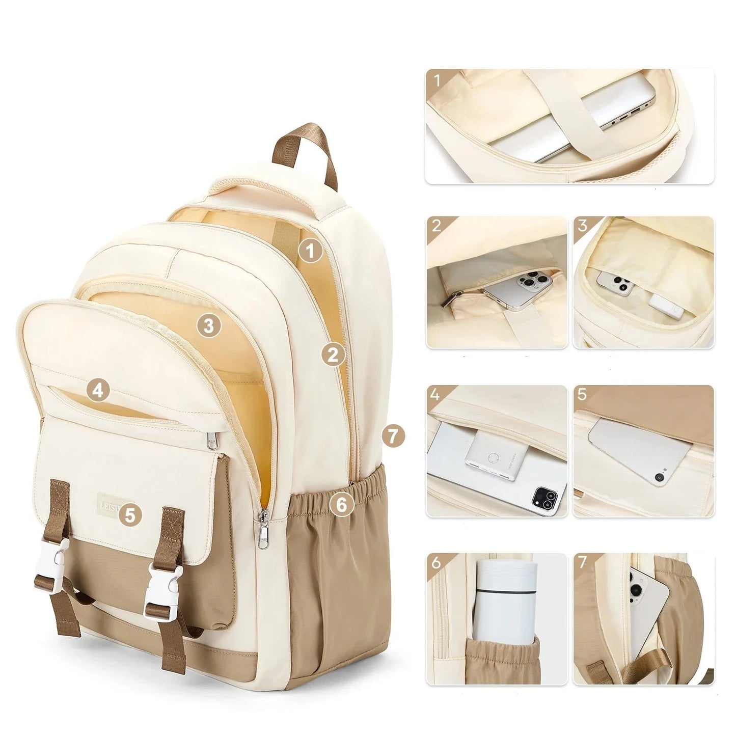 Vue de profil du sac à dos femme, bretelles ajustables visibles