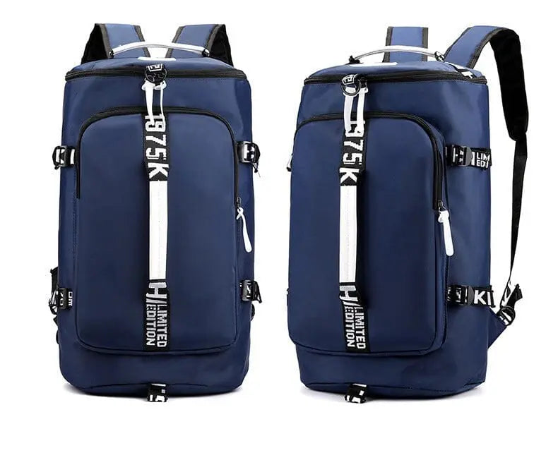Sac à dos bleu avec poches latérales visibles