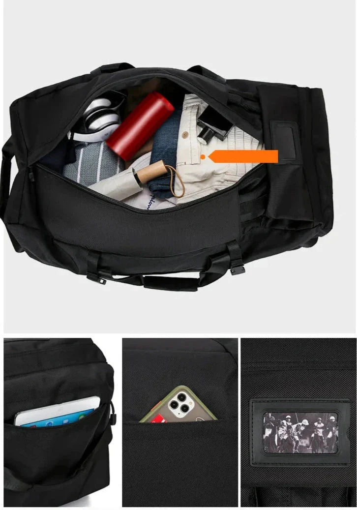 Sac à dos à roulettes déplié, prêt à l'emploi